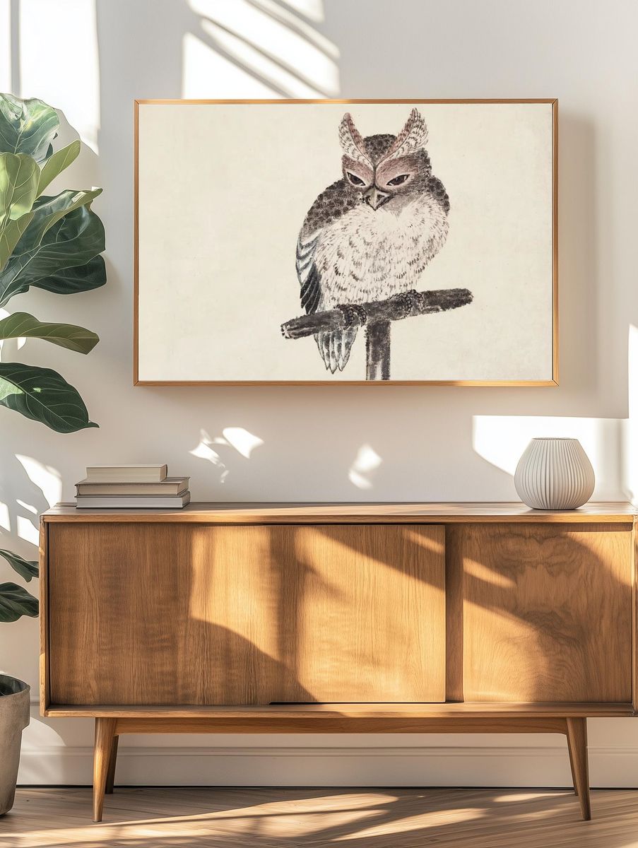 Owl on a Branch — Vintage Print. — room view 3