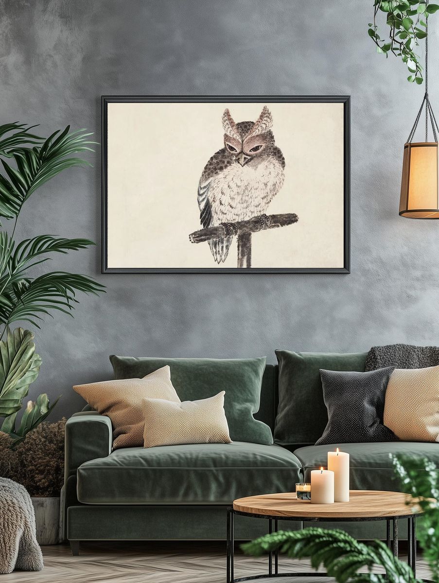 Owl on a Branch — Vintage Print. — room view 4