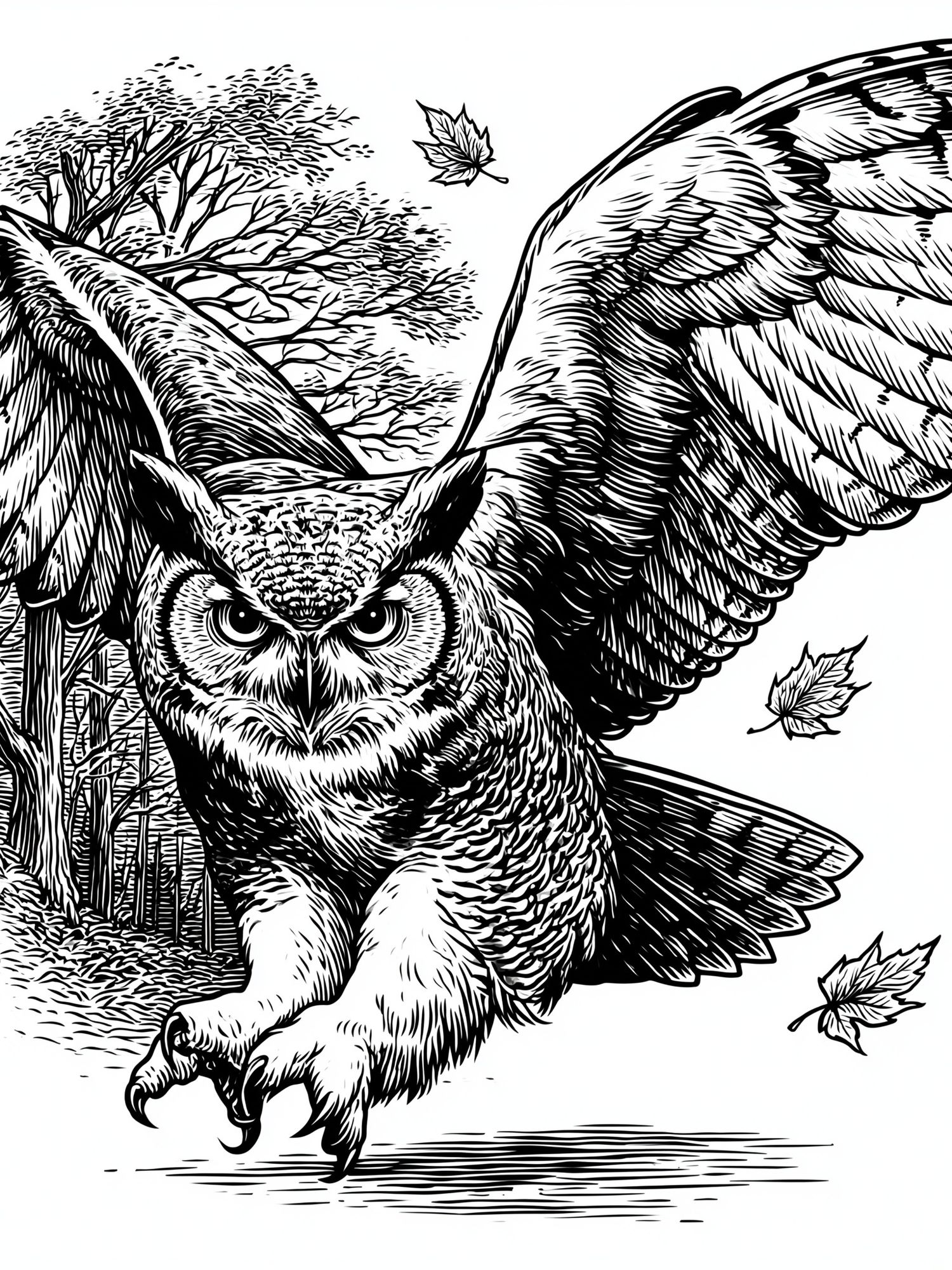 Flying Owl Ink Illustration Poster. poster detail