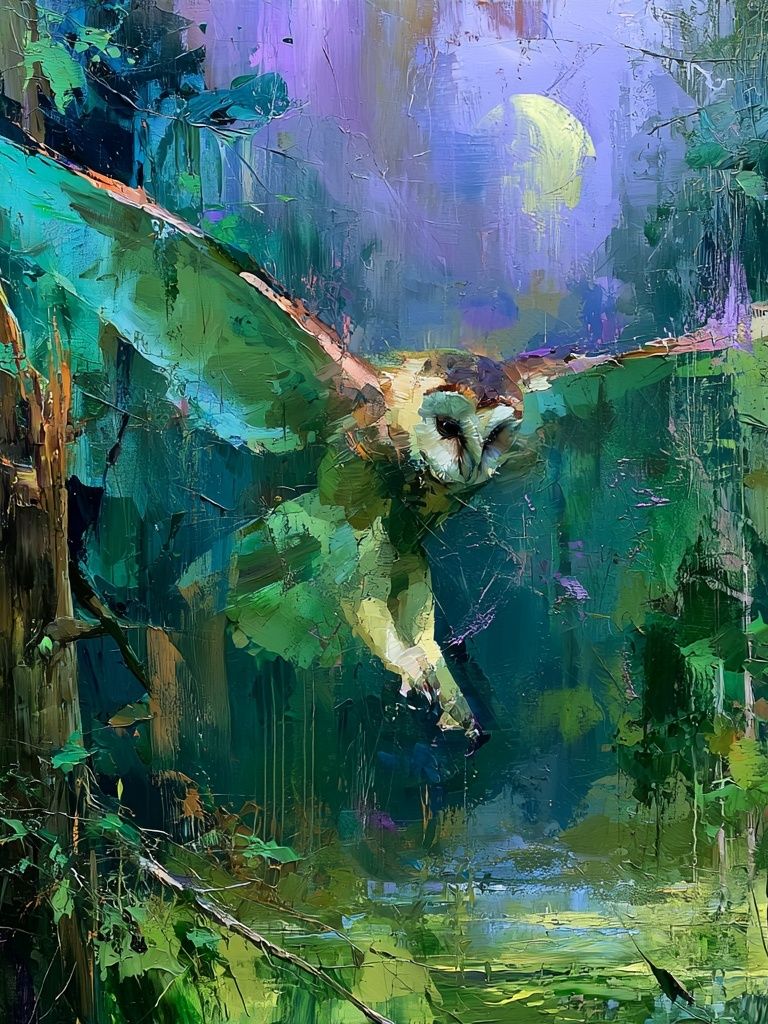 Owl in Moonlit Forest Illustration Poster. poster — illustration art
