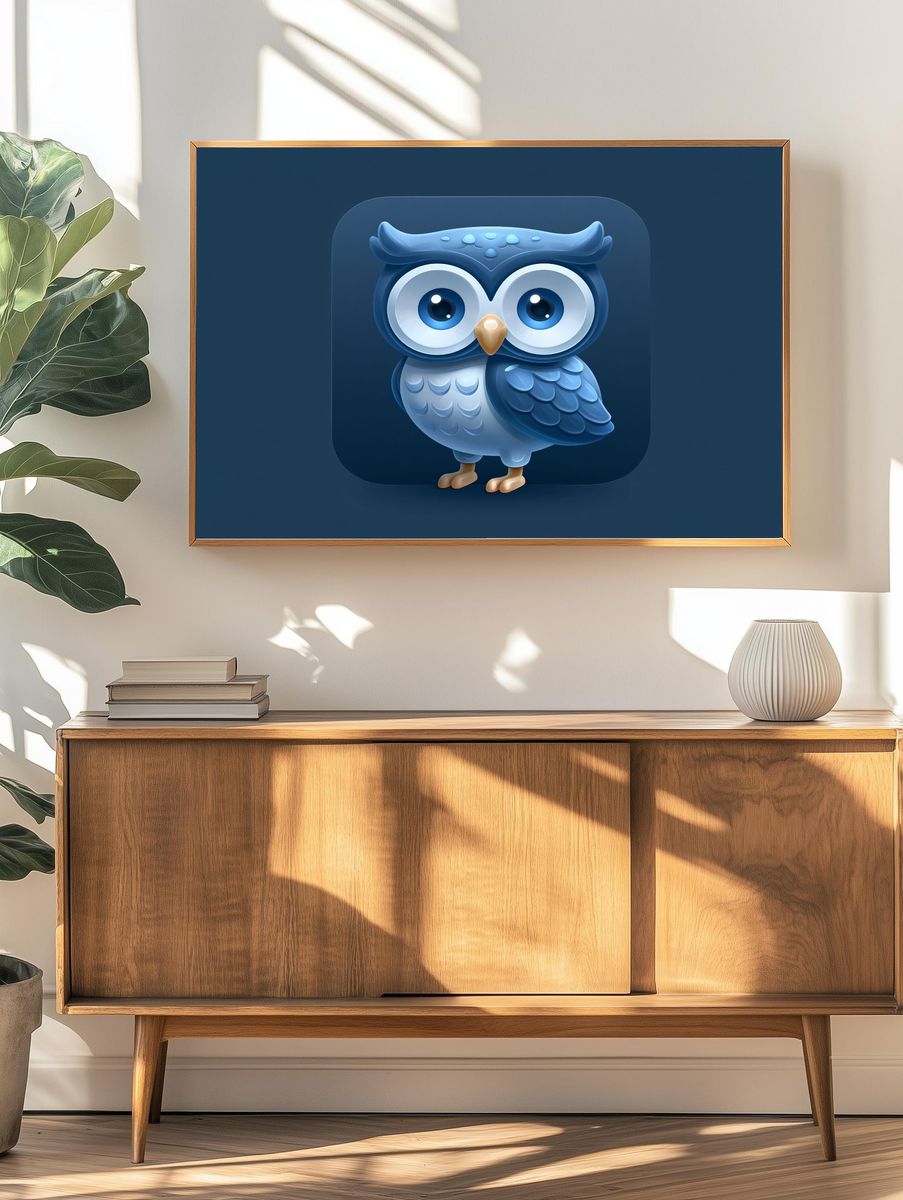 Blue Owl Digital Art Poster. — room view 3