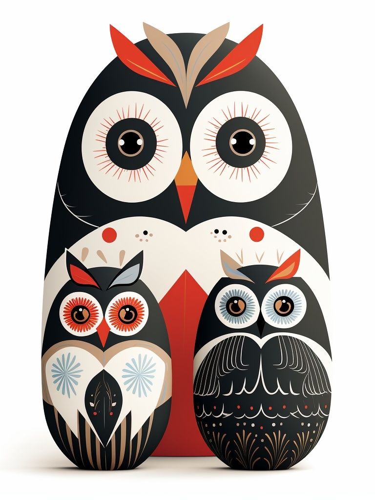 Decorative Owl Family Illustration Poster. poster detail