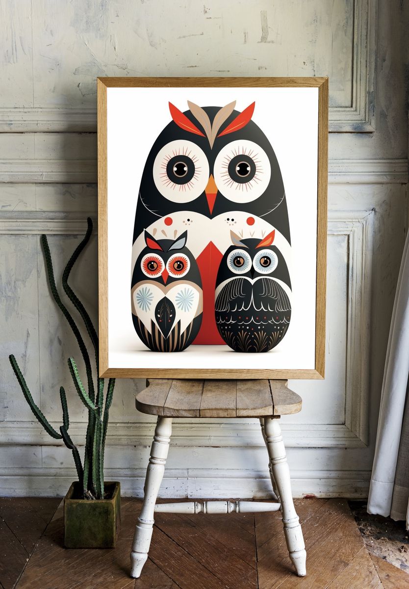 Decorative Owl Family Illustration Poster. room preview