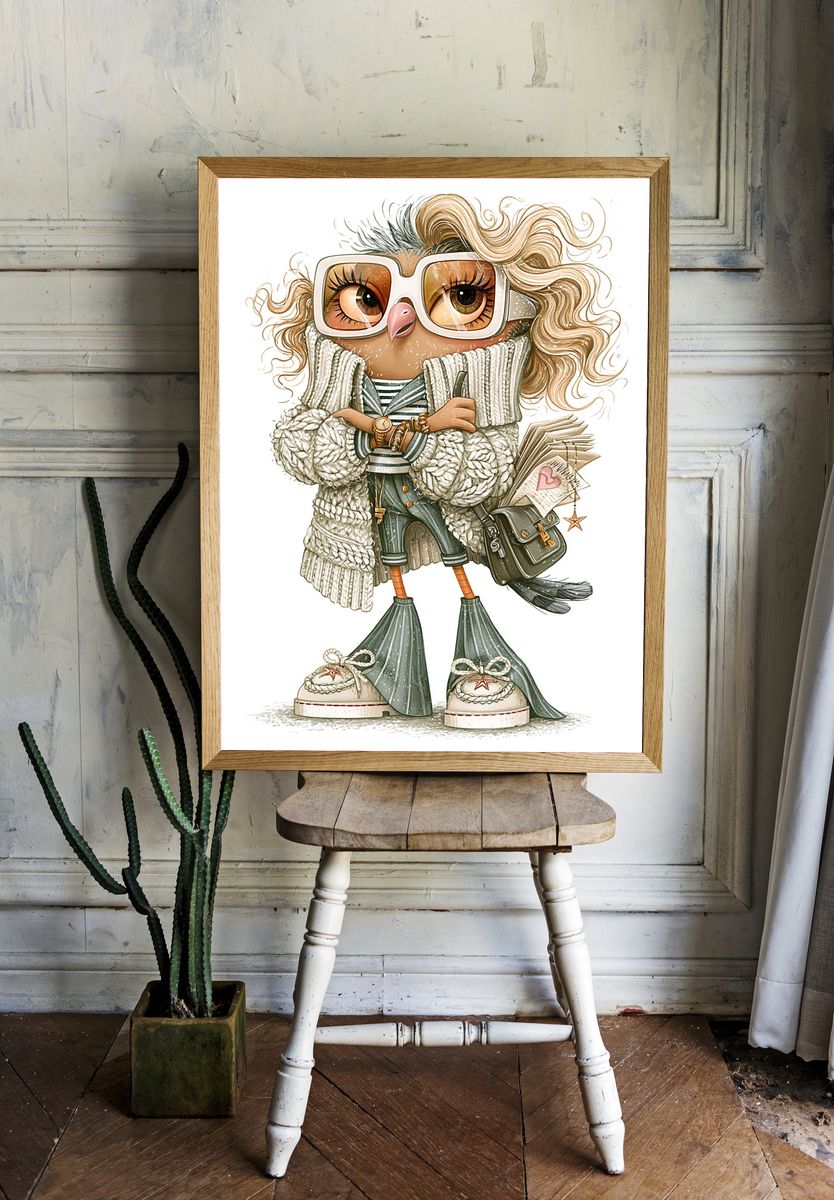Owl Fashion Illustration Poster. room preview
