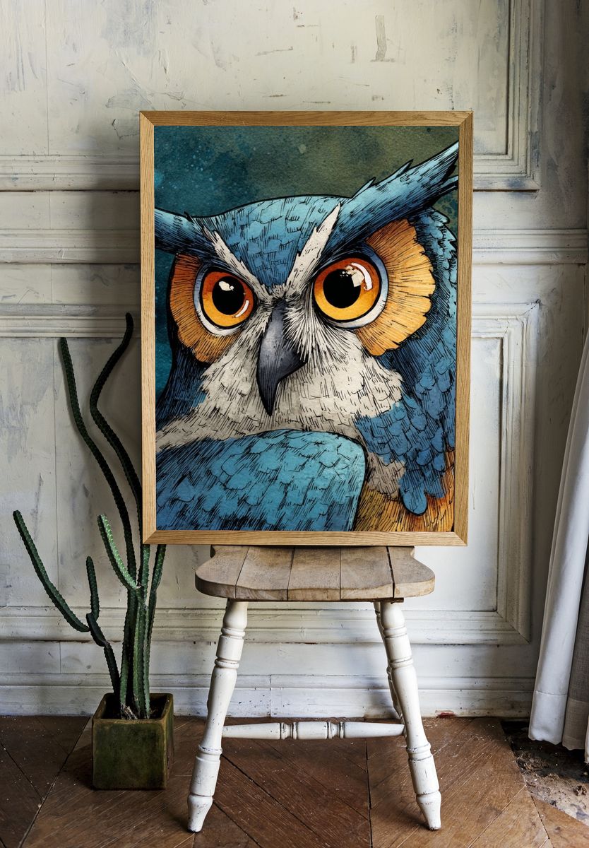 Majestic Owl — Illustration Print. — room view 1