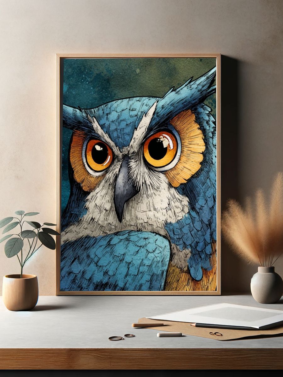 Majestic Owl — Illustration Print. — room view 2