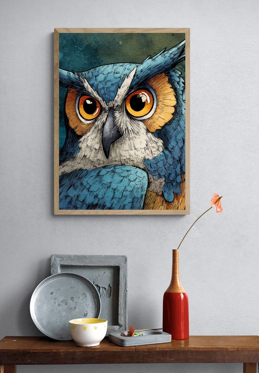 Majestic Owl — Illustration Print. — room view 3