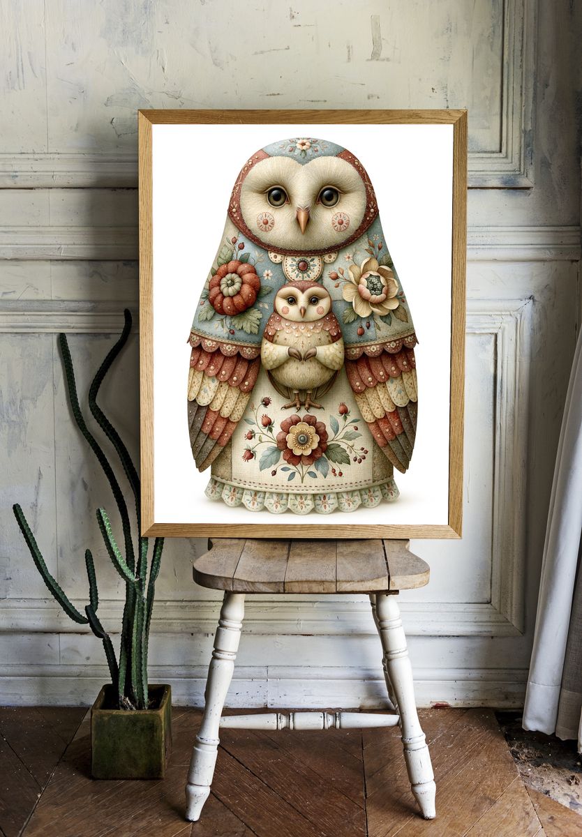 Floral Owl Family Illustration Poster. — room view 1