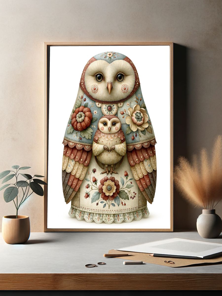 Floral Owl Family Illustration Poster. — room view 2