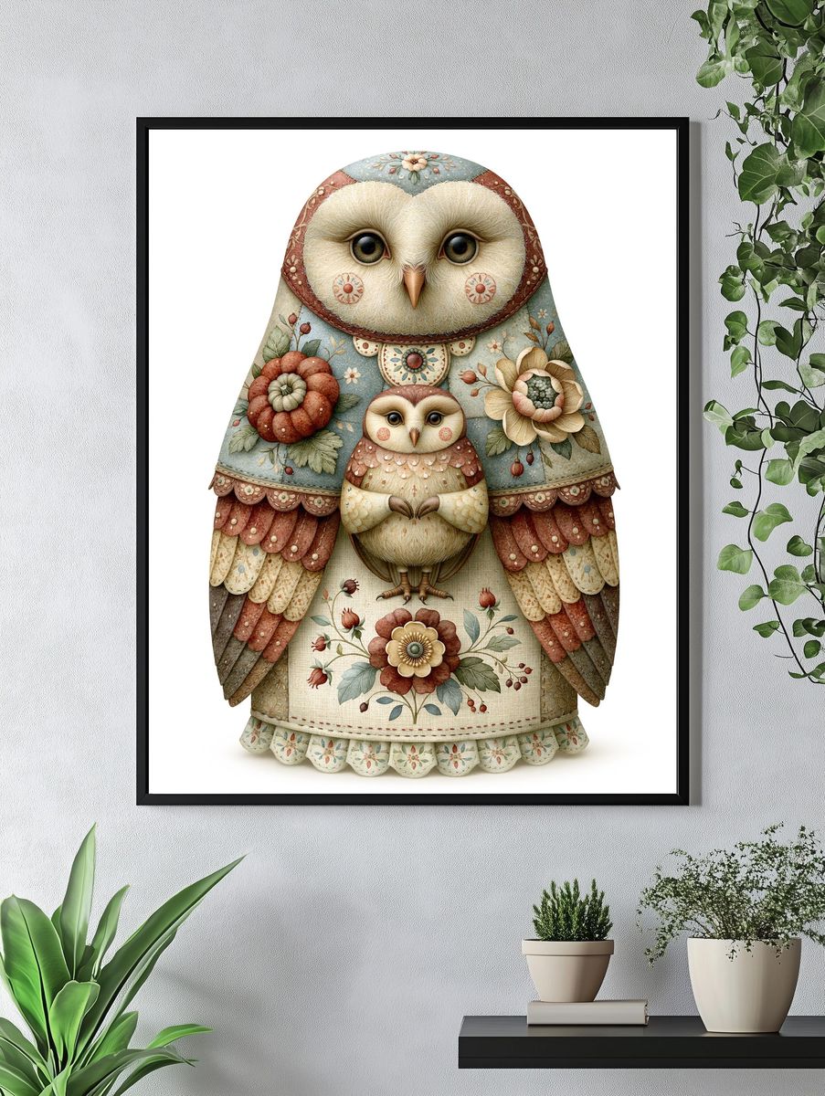 Floral Owl Family Illustration Poster. — room view 4