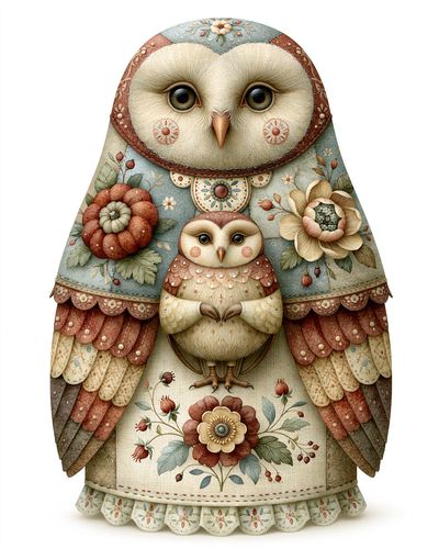 Floral Owl Family Illustration Poster.