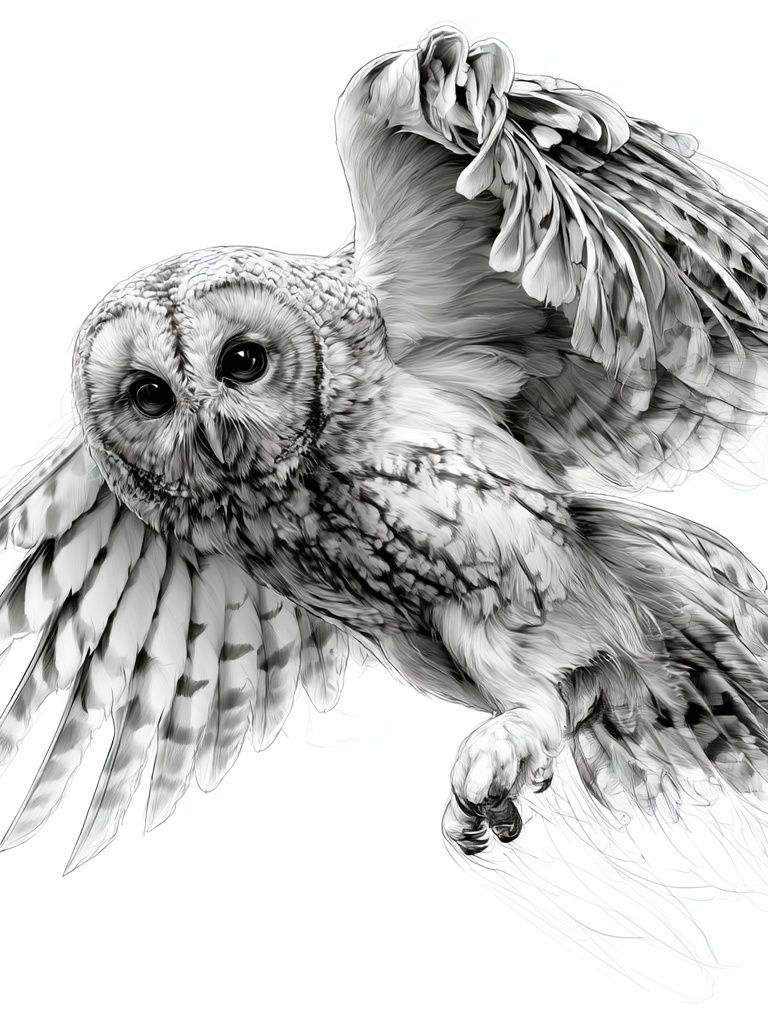 Flying Owl Ink Illustration Poster. poster — animals art