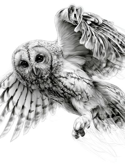 Flying Owl Ink Illustration Poster.