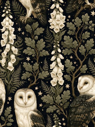 Owls and Foxglove Botanical Print.