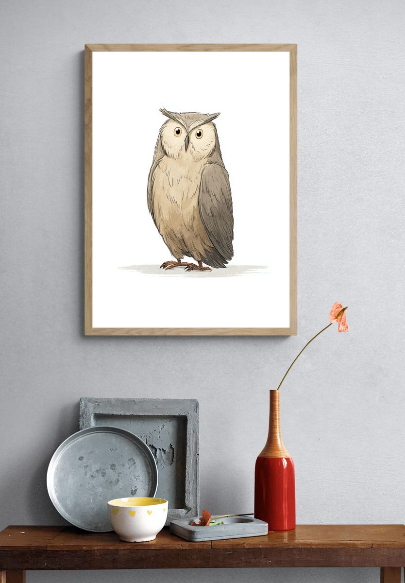 Owl Illustration Poster. — room view 3