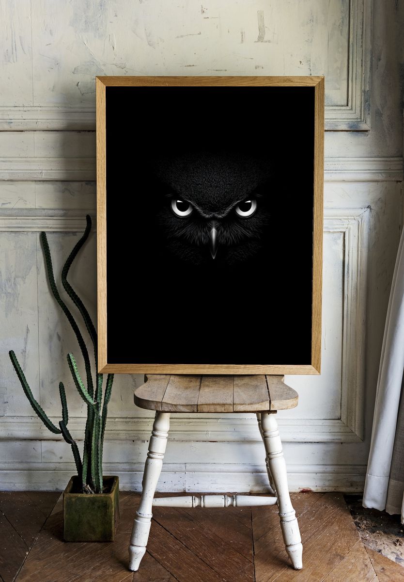 Owl Eyes Dark Wildlife Poster. — room view 1