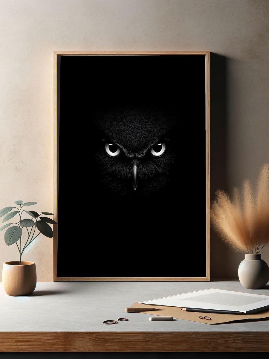 Owl Eyes Dark Wildlife Poster. — room view 2