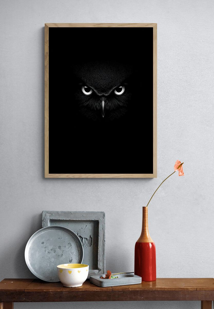 Owl Eyes Dark Wildlife Poster. — room view 3