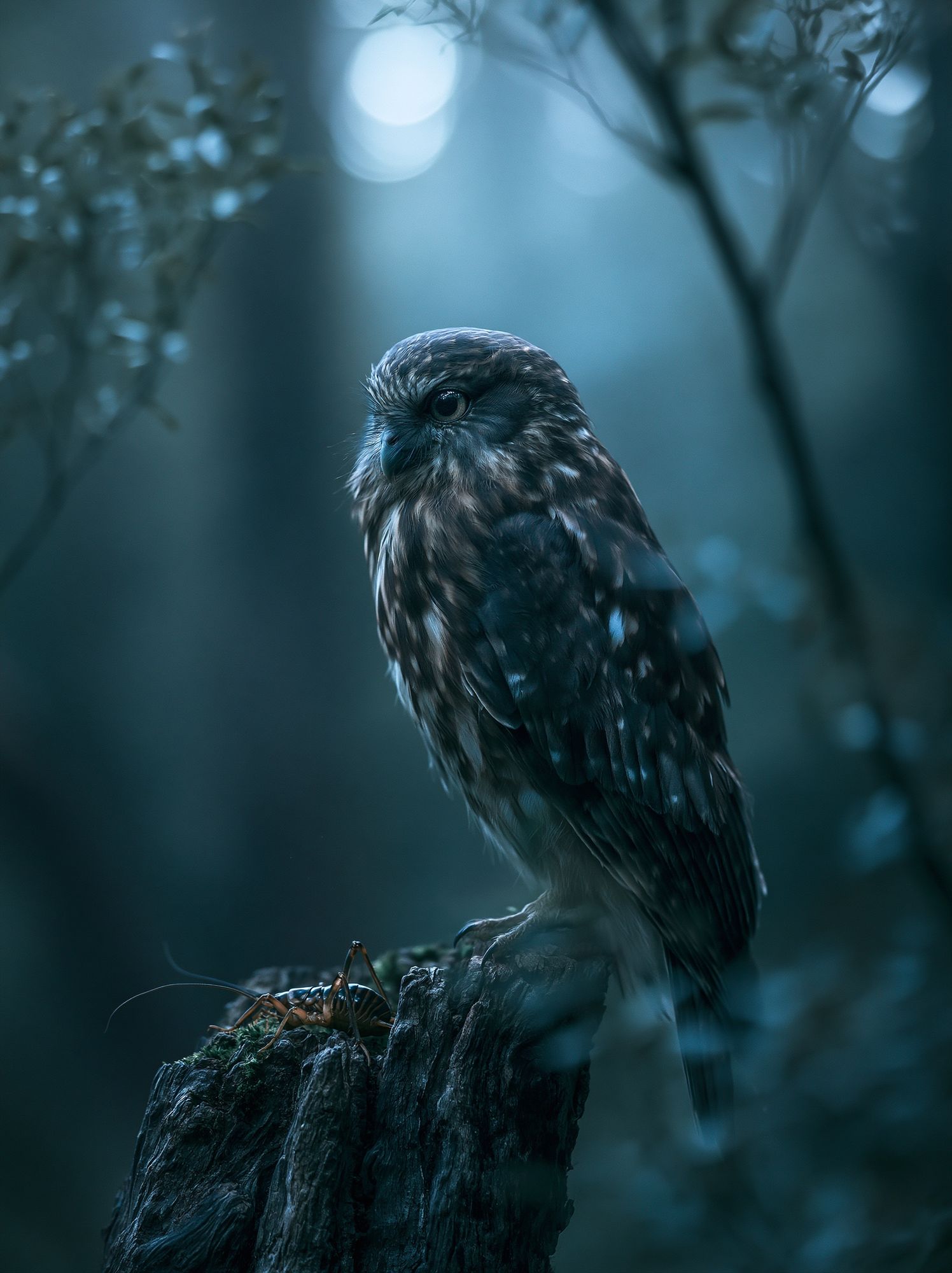 Owl in Moonlit Forest Photography Poster. poster — animals art