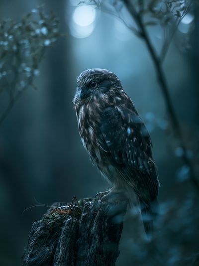 Owl in Moonlit Forest Photography Poster.