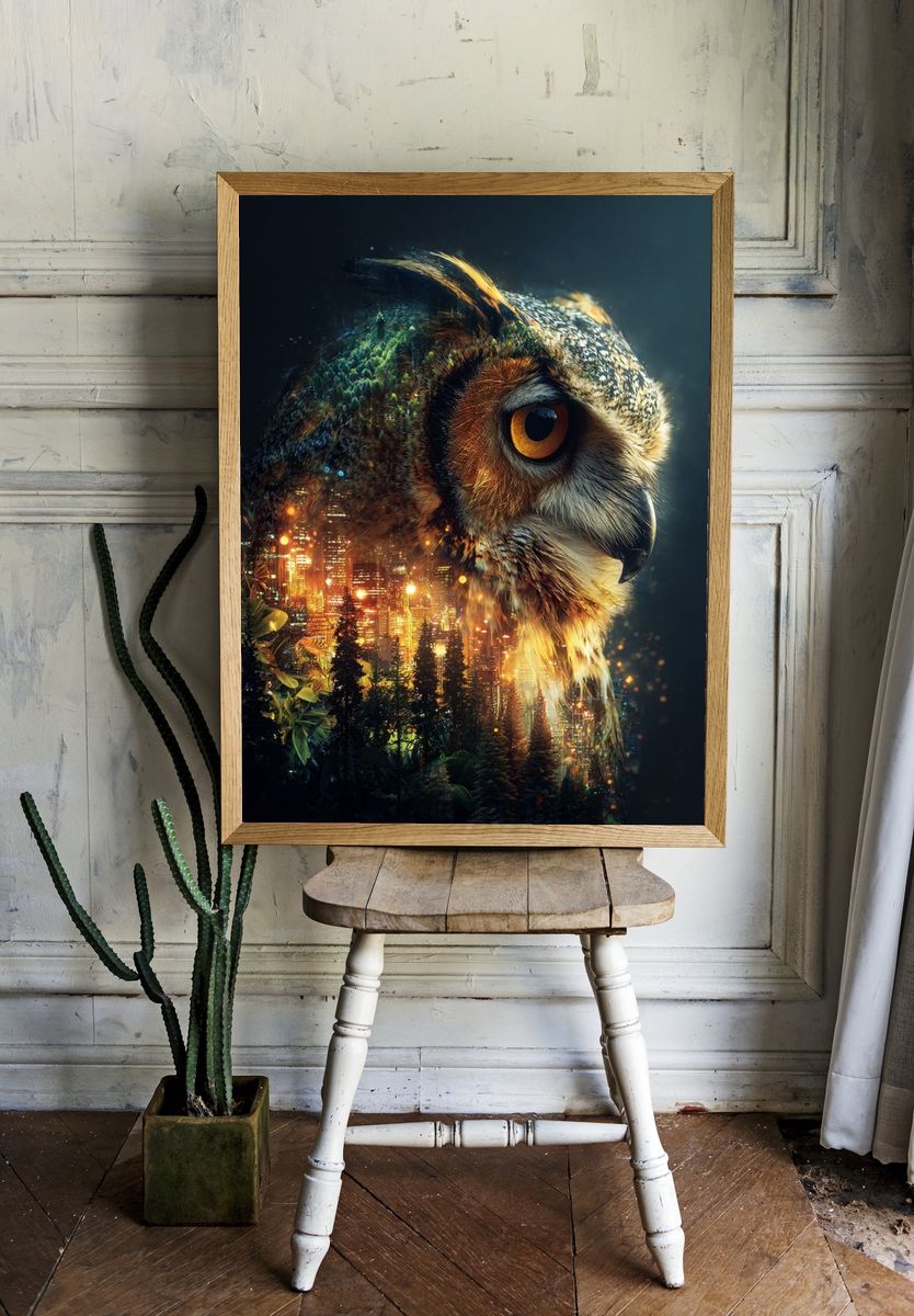 Majestic Owl — Digital Art Print. — room view 1