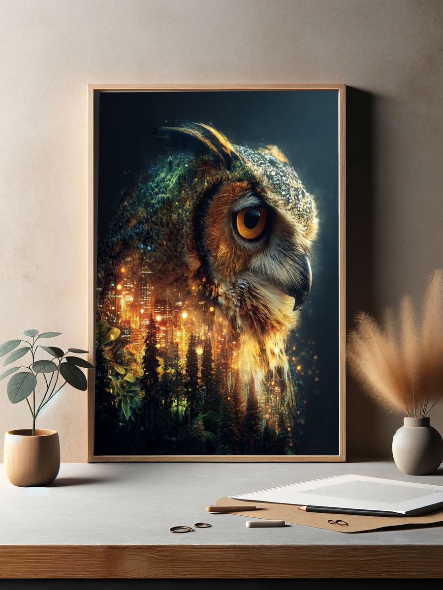 Majestic Owl — Digital Art Print. — room view 2