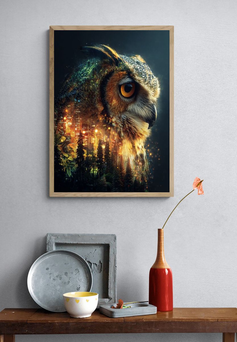 Majestic Owl — Digital Art Print. — room view 3