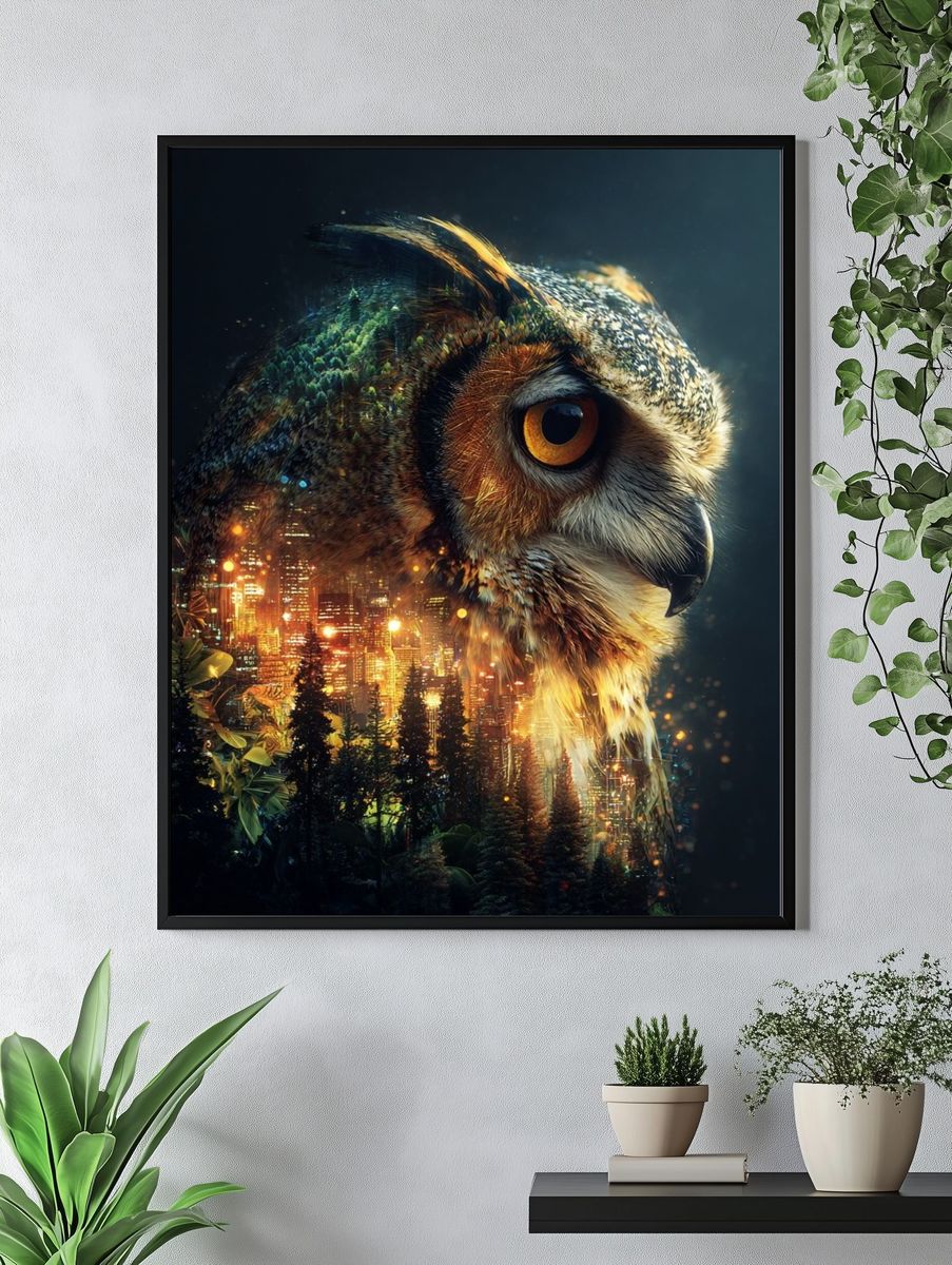 Majestic Owl — Digital Art Print. — room view 4