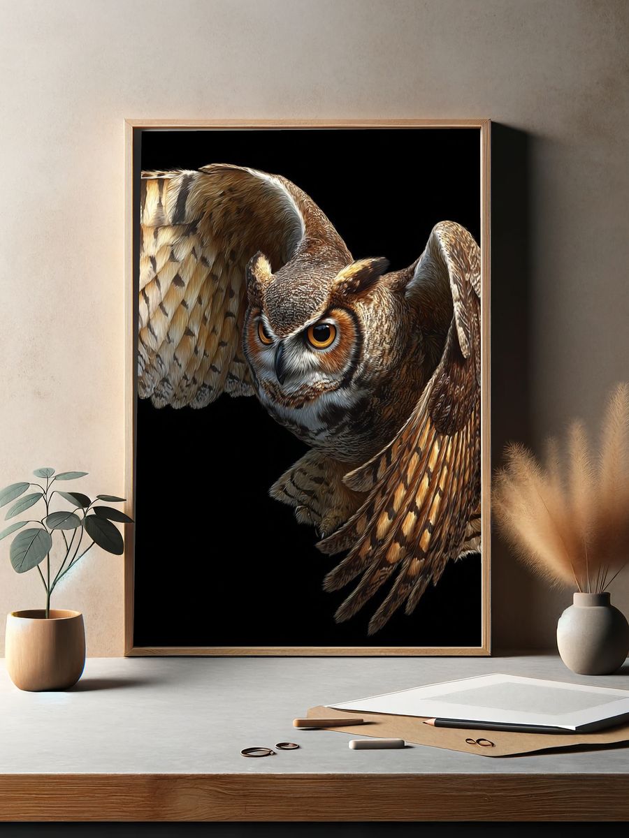 Flying Owl Illustration Poster. — room view 2