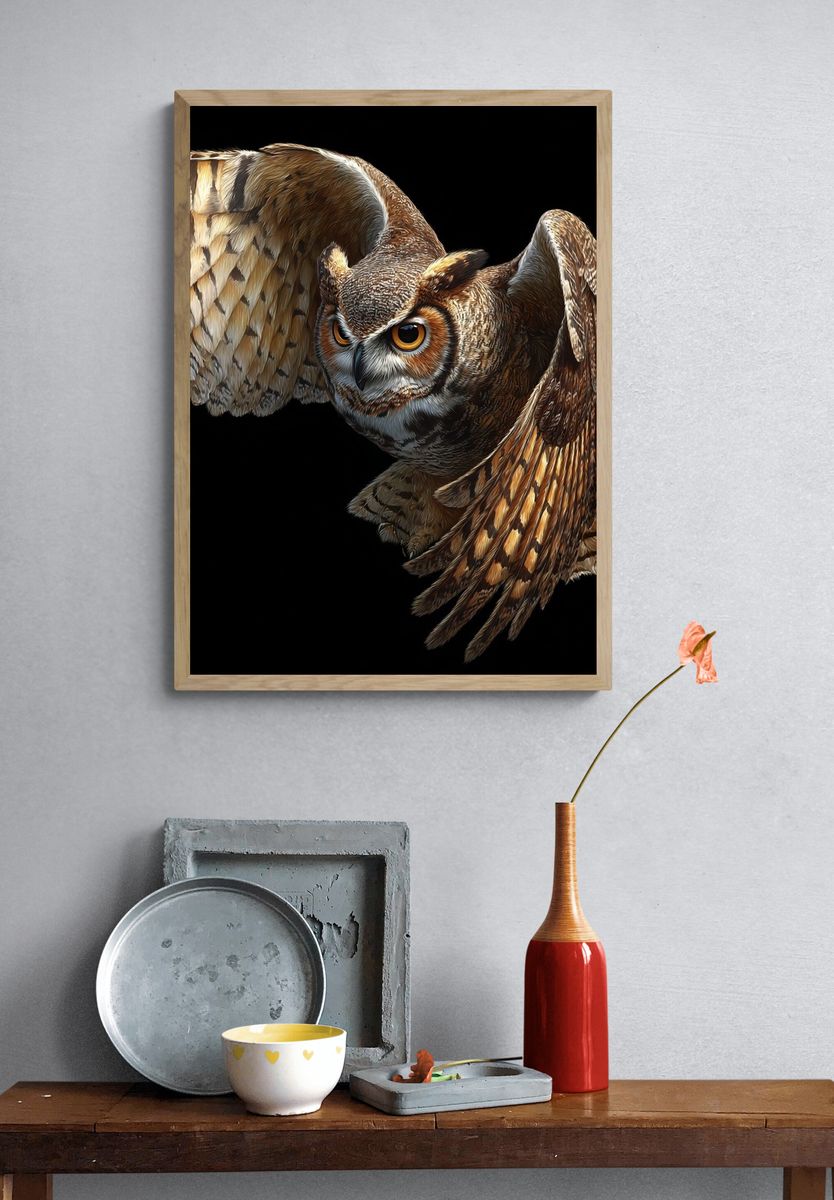 Flying Owl Illustration Poster. — room view 3