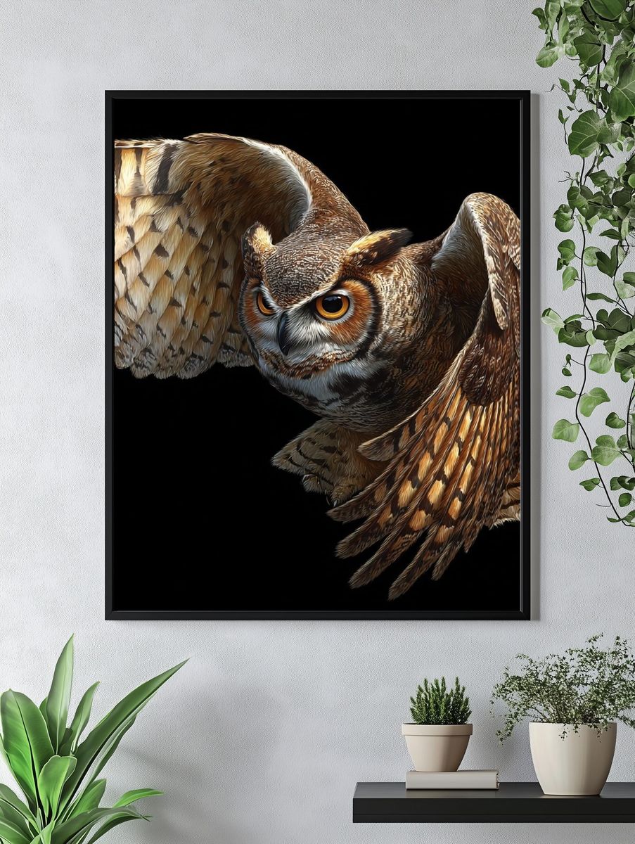 Flying Owl Illustration Poster. — room view 4