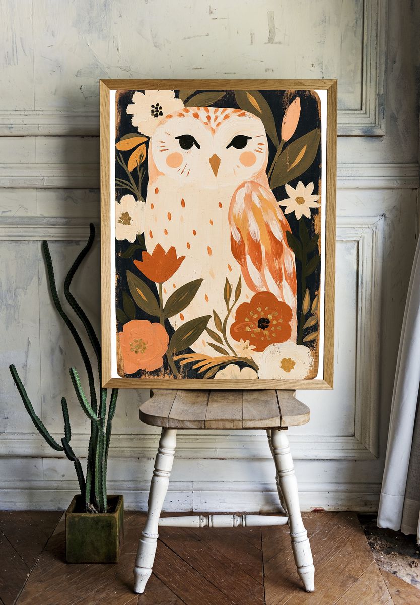 Floral Owl Illustration Poster. room preview