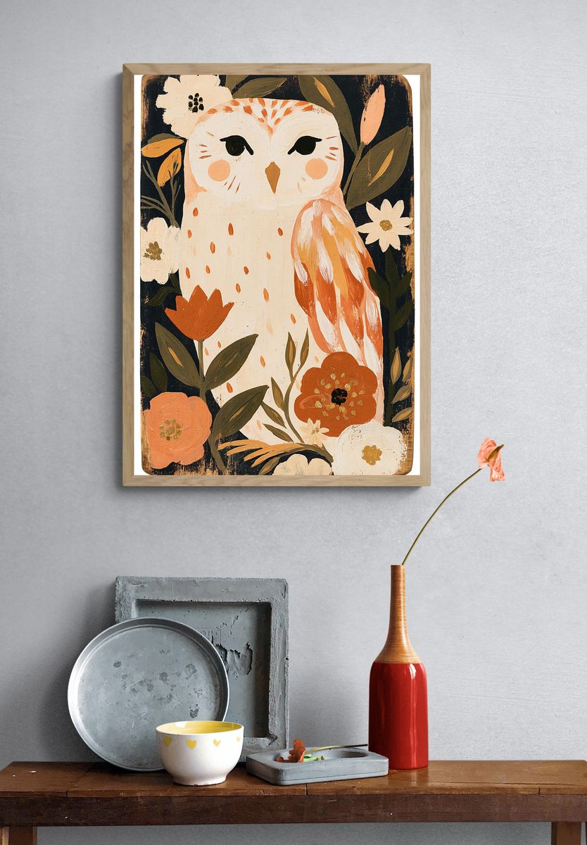 Floral Owl Illustration Poster. — room view 3