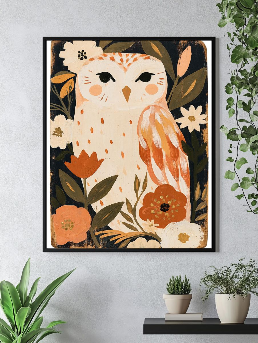 Floral Owl Illustration Poster. — room view 4