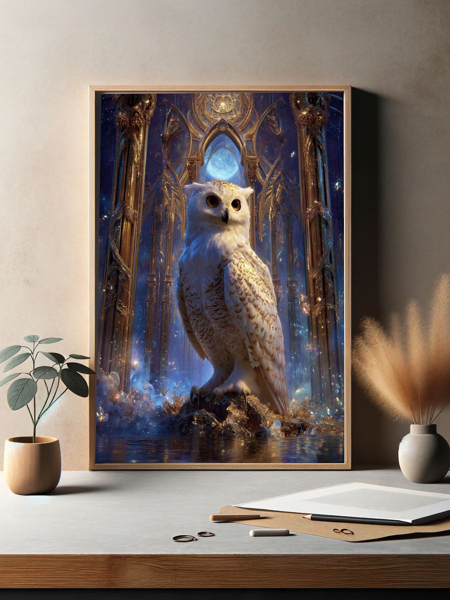 Majestic Owl in Enchanted Realm Poster. — room view 2