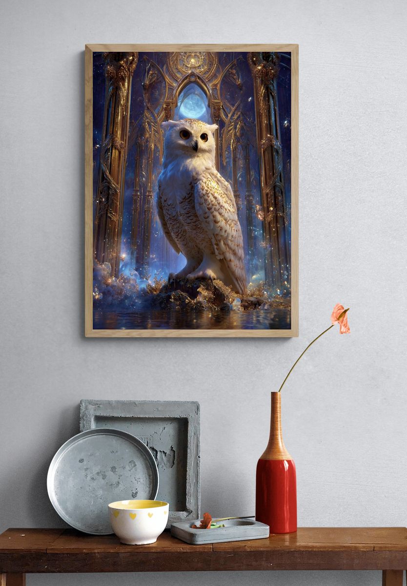 Majestic Owl in Enchanted Realm Poster. — room view 3