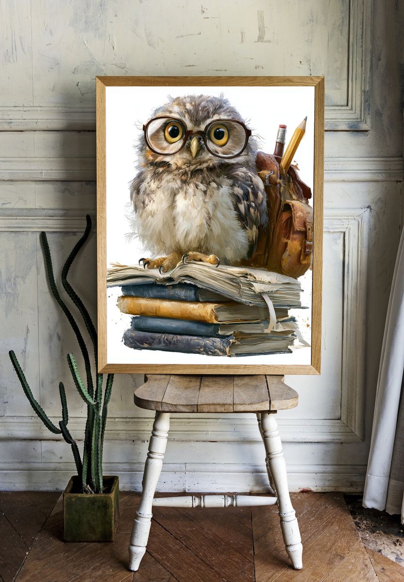 Owl Scholar Illustration Poster. — room view 1