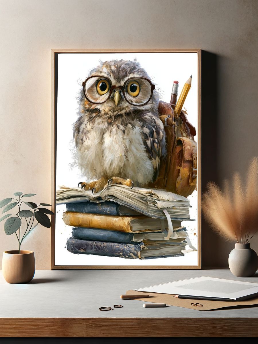 Owl Scholar Illustration Poster. — room view 2