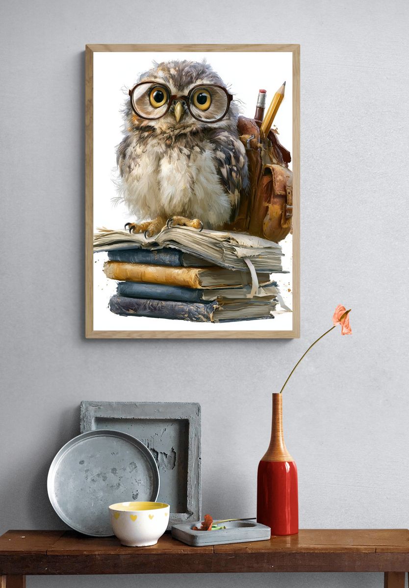 Owl Scholar Illustration Poster. — room view 3