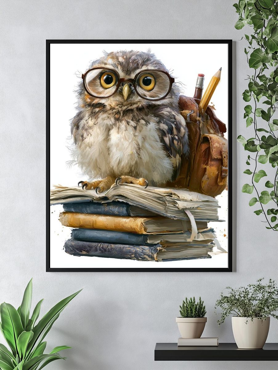 Owl Scholar Illustration Poster. — room view 4
