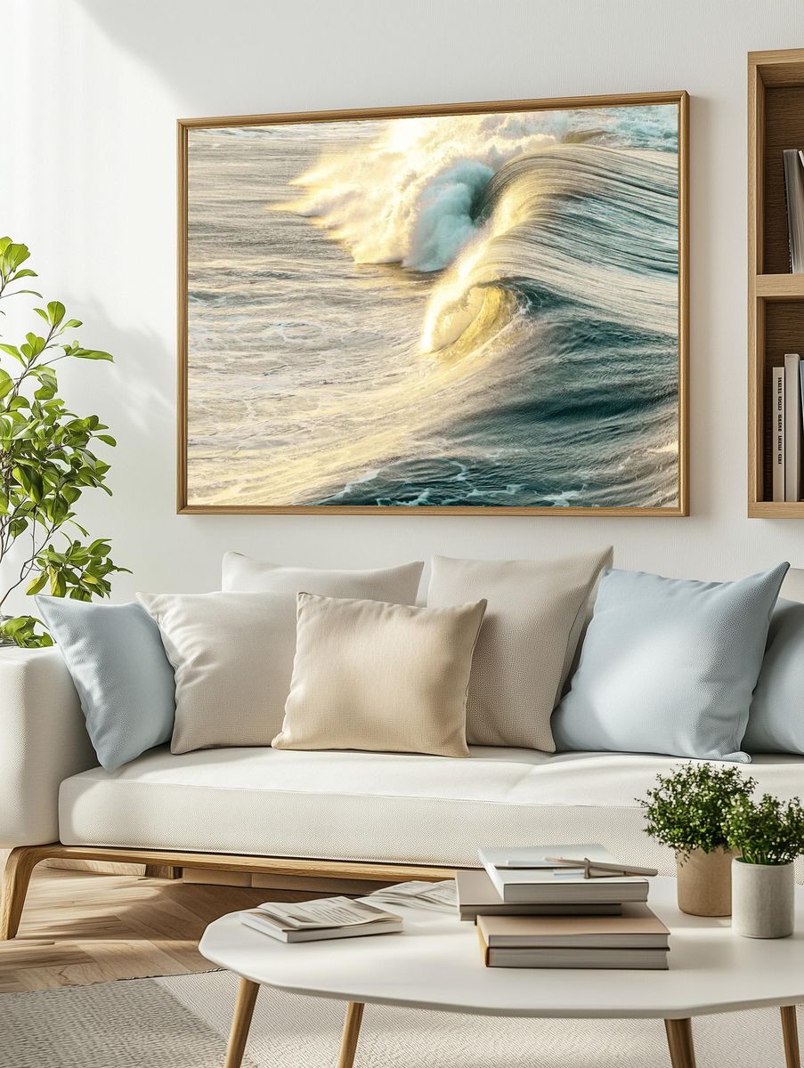 Golden Wave — Ocean Photography Poster. — room view 2