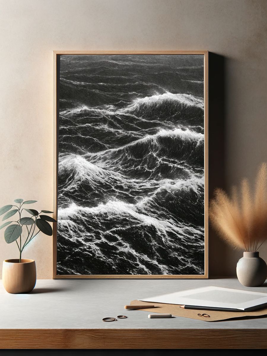 Stormy Ocean Waves Photography Poster. — room view 2