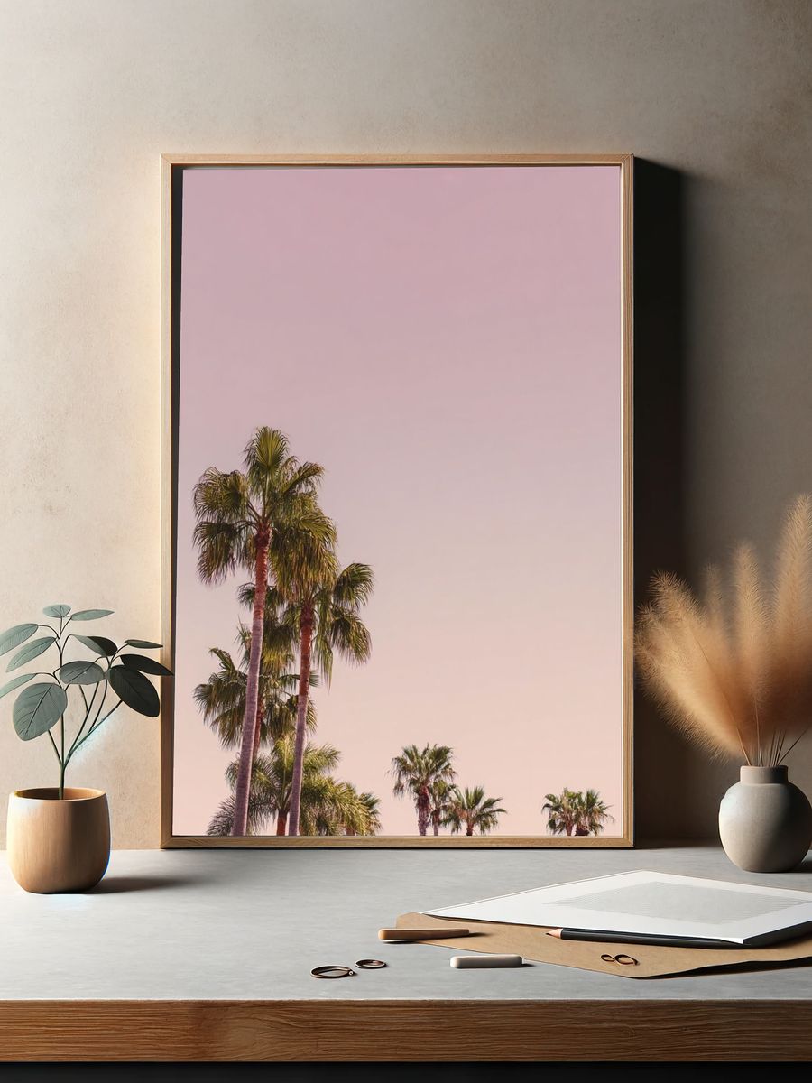 Palm Trees at Sunset Photography Poster. — room view 2