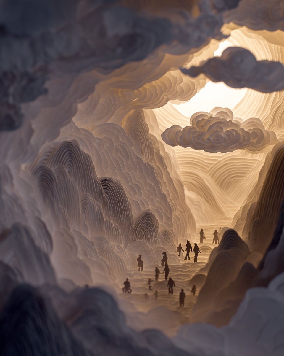 Paper Art Mountain Scene — Fine Art Print. poster — fine-art art