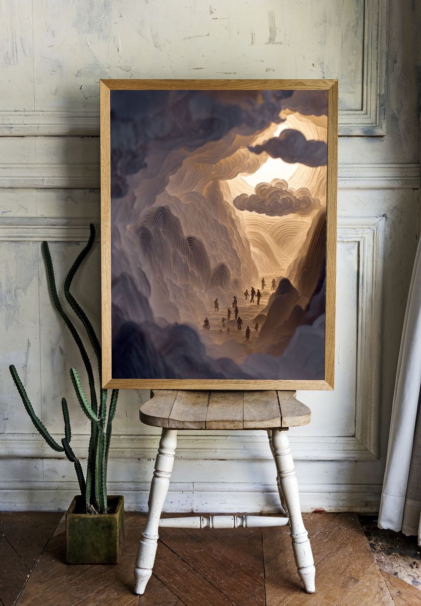 Paper Art Mountain Scene — Fine Art Print. — room view 1