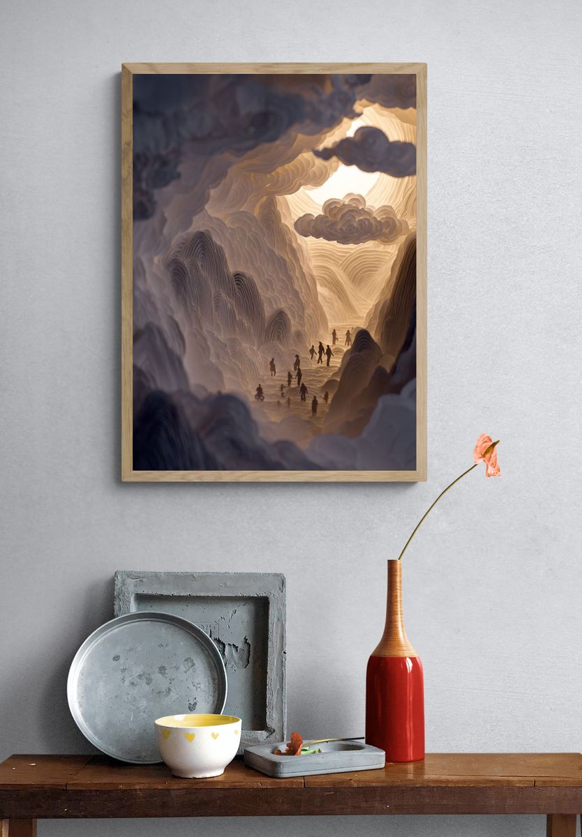 Paper Art Mountain Scene — Fine Art Print. — room view 3