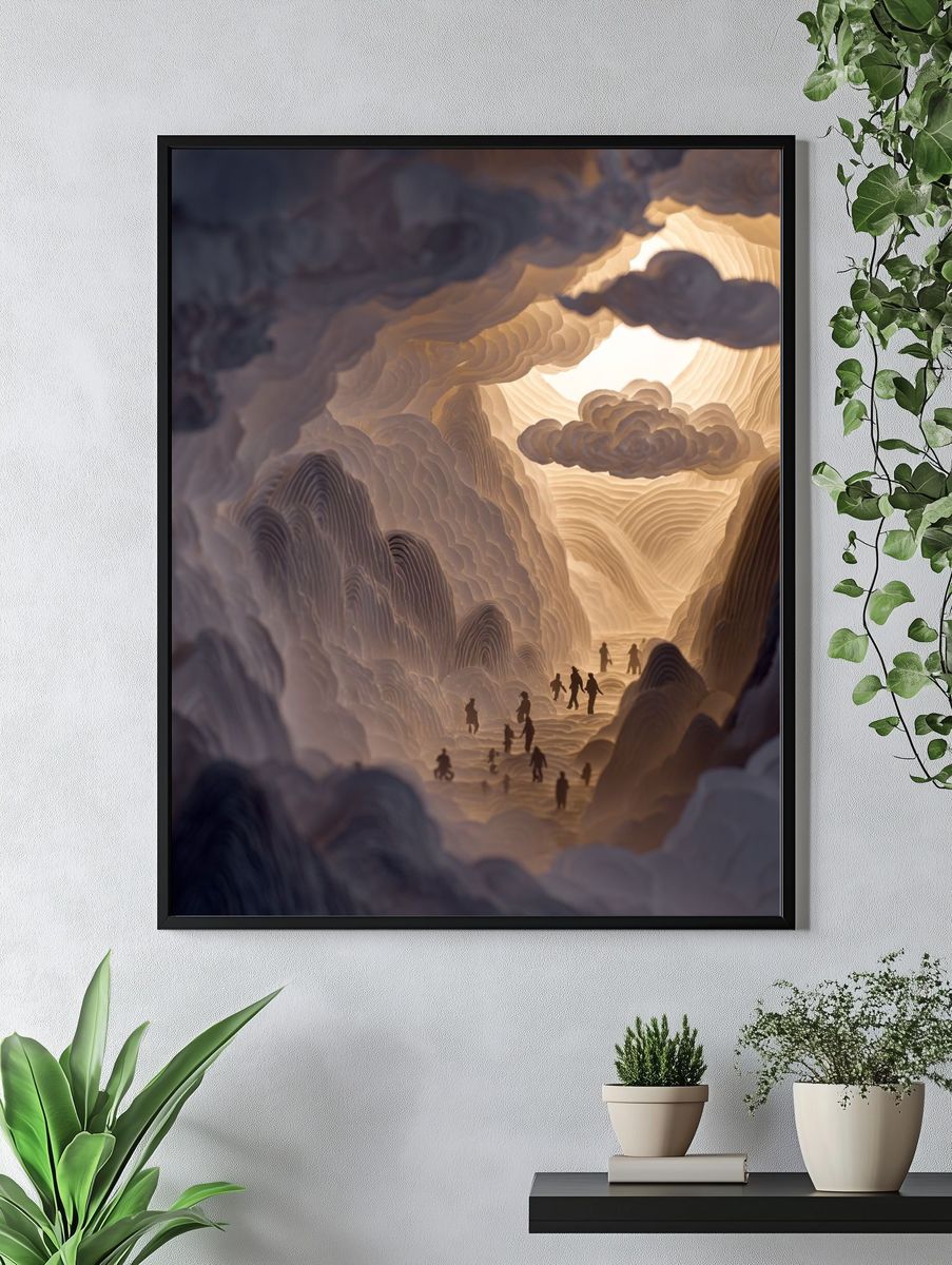 Paper Art Mountain Scene — Fine Art Print. — room view 4