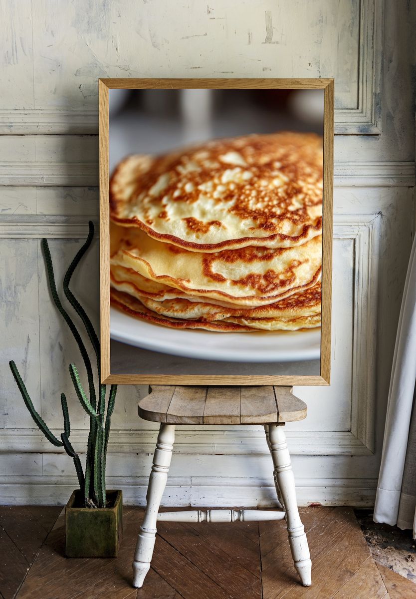 Stacked Pancakes Food Photography Poster. — room view 1