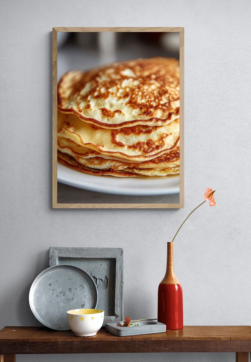 Stacked Pancakes Food Photography Poster. — room view 3