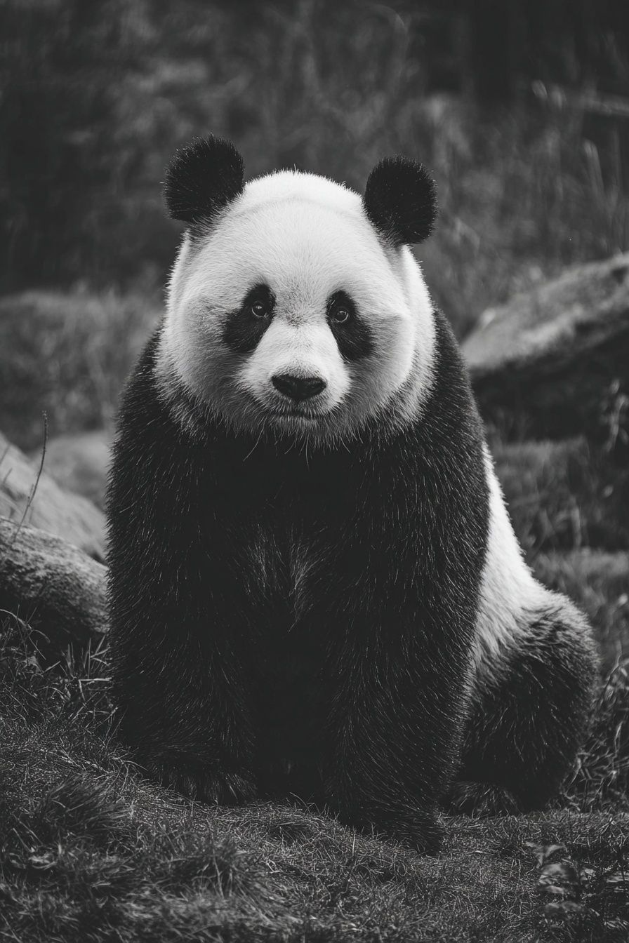 Panda Portrait Black-White Poster. poster detail